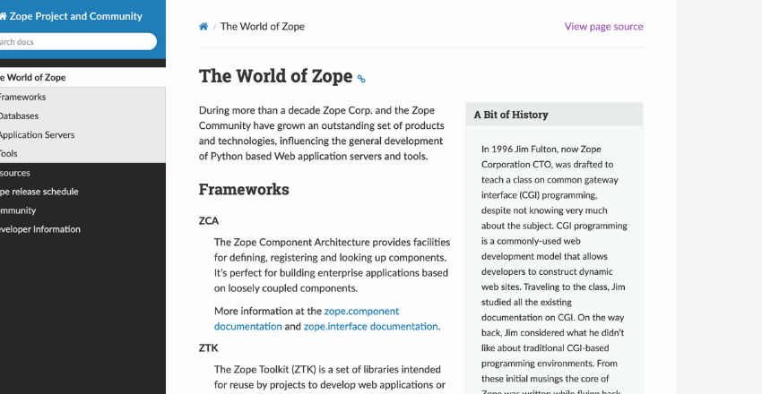 Python web framework, Zope.
